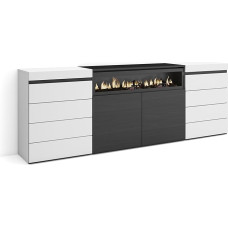 Skraut Home Chest of Drawers with Drawers Storage Cabinet 214 x 75 x 35 cm for Bedroom Room Electric Fireplace Modern Style White and Black