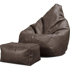 Lounge Pug, Gaming Bean Bag Chair with Stool, Vintage Leather, Slate Grey