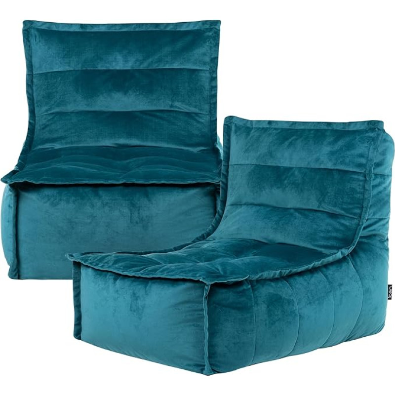 Icon Dolce Bean Bag Lounger for Adults, Teal, Pack of 2, Fluffy Velvet Fabric, Giant Bean Bag Velvet with Filling, Bean Bag Chair, Comfortable Armchair Living Room, Lounge, Bedroom, Office