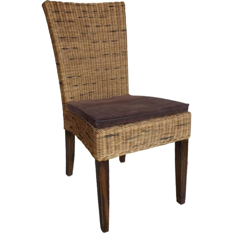 kreatives Wohnen Rattan Chair Conservatory Wicker Chair Cardine Cabana Brown with Seat Cushion Dining Room
