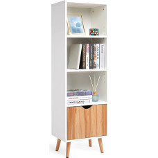 Meerveil Bookcase Bookcase with 1 Drawer and 3 Open Spaces Wooden Nordic Style for Living Room Bedroom Study 40 x 30 x 129 cm White and Oak