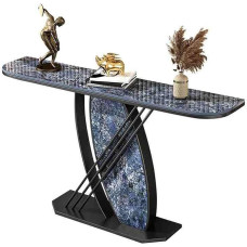 Modern Entrance Table with Marble Top and Unique Metal Base, Slim Console for Living Room, Foyer, Hallway, Stylish Sofa Table Behind Sofa Table (Black,D, 100CM)