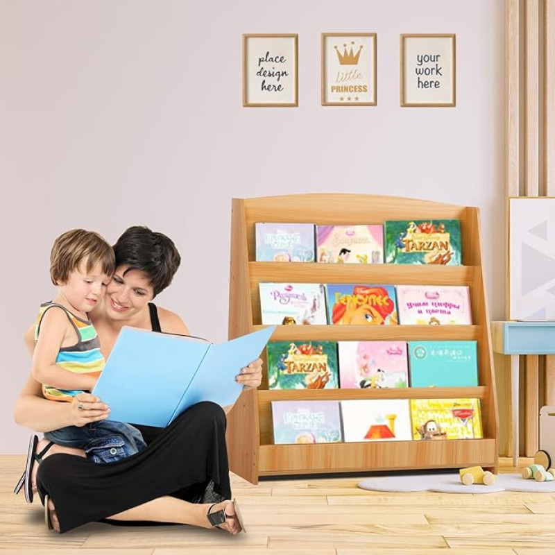 ybaymy Children's Shelf, 4 Levels, Bookcase, Storage Shelf for Children, Book Stand, Children's Room Shelf Made of MDF, Classroom Bookcase for Children's Room, Study 80 x 30 x 88 cm