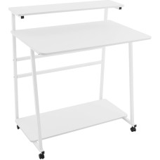 Mobiler Roll-Laptop-Schreibtisch, zusammenklappbarer 3-stöckiger Computertisch mit Ablagen auf Rädern für Home Office, Schlafzimmer, Wohnzimmer – platzsparendes weißes Design