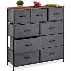 Relaxdays Chest of Drawers, HBT 100 x 100 x 30 cm, Metal, Wood Look, 9 Fabric Drawers, Shelf, Modern Side Chest of Drawers, Multicoloured