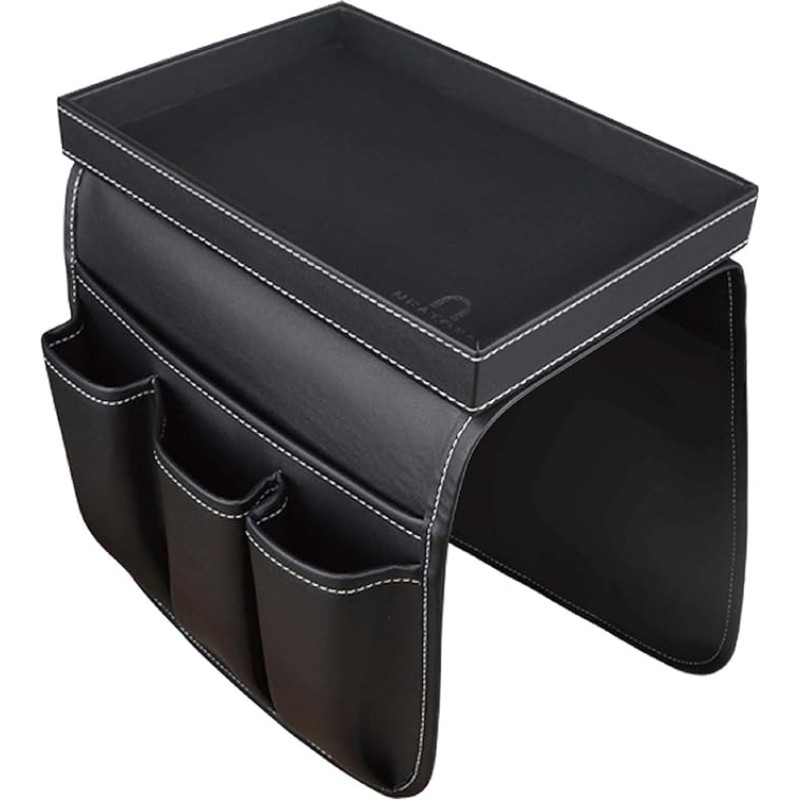U NEATOPA Sofa Couch Remote Control Holder Armrest Storage Box with Removable Wooden Snack Compartment for Reclining Mattresses Chair Armrests with 4 Slots - 1 Large Pocket and 3 Small Pockets (Black)