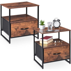 Relaxdays Industrial Bedside Table, Set of 2, HBT 50 x 45 x 42.5 cm, Bedside Cabinet with Drawer, Bedroom, Black/Brown