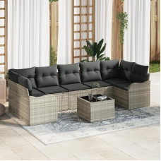 Rantry 8-teiliges Garten Sofa Set mit Kissen Hellgrau Poly Rattan, 2-Sitzer Garten Sofa mit Stauraum & Kissen Hellgrau Poly Rattan Gartenlounge Model3354291