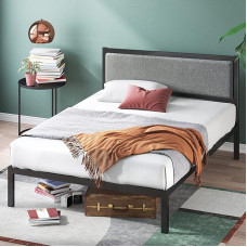 Zinus Korey Bed 100 x 200 cm - Height 36 cm with Under Bed Storage - Metal Platform Bed Frame with Padded Headboard - Black and Grey