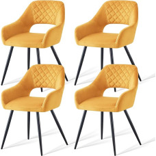 AINPECCA Set of 2 Dining Room Chairs, Velvet Upholstered Seat Armchairs with Black Metal Legs, Living Room, Lounge, Reception, Restaurant (Yellow, 4