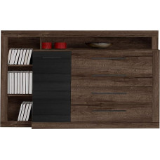 FORTE Bellevue Chest of Drawers with 1 Door and 1 Drawer, Wood Composite, Mud Oak Combined with Black Oak, 43.4 x 160.5 x 107.3 cm