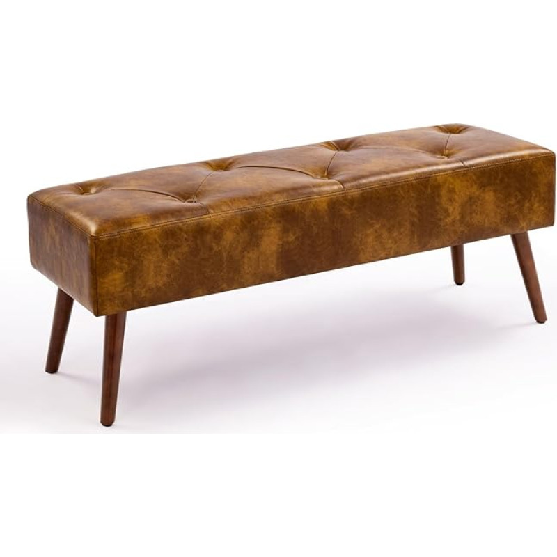 Furnimart Faux Leather Bench Ottoman Tufted Buttons Bedroom Benches Footrest Stool in Solid Wood Legs Long and Dining Bench Indoor Bench for Entryway Living Room Bedroom