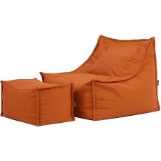 Icon Alto Bean Bag Chair with Stool, Orange, Olefin Fabric for Indoor and Outdoor Use, Giant Bean Bag with Filling, Comfortable Chair, Garden, Patio, Lounge, Living Room