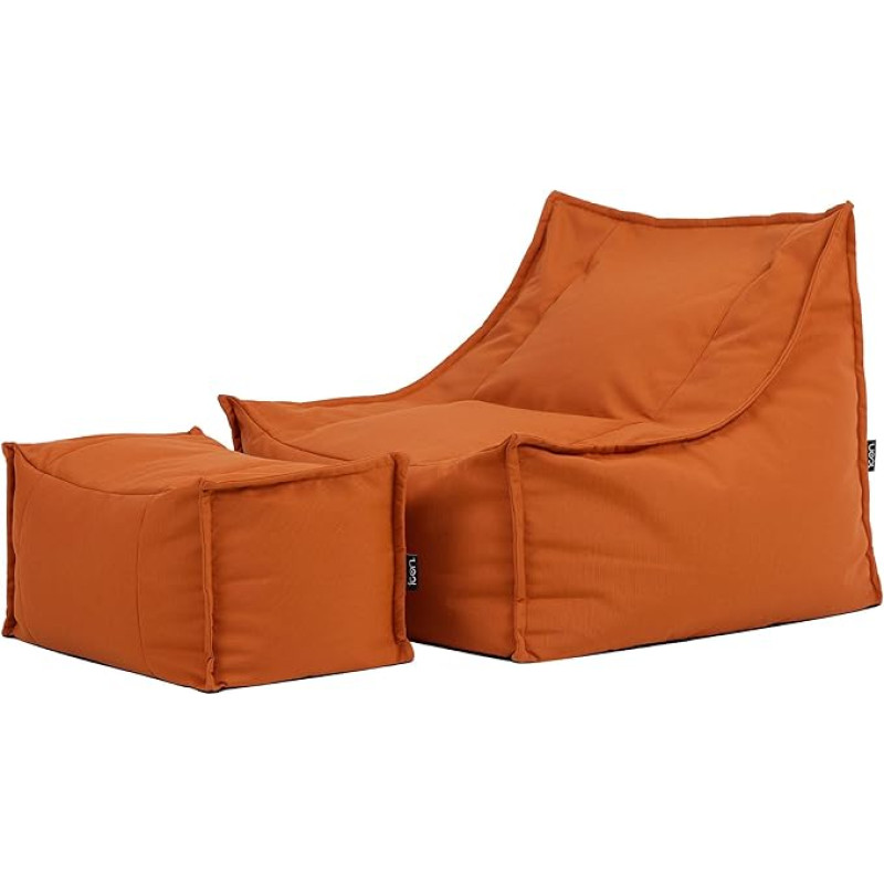 Icon Alto Bean Bag Chair with Stool, Orange, Olefin Fabric for Indoor and Outdoor Use, Giant Bean Bag with Filling, Comfortable Chair, Garden, Patio, Lounge, Living Room