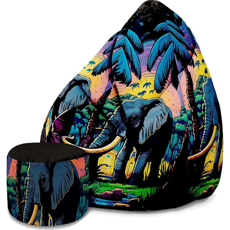 DreamRoots Adult Bean Bag with Filling 80 x 80 x 120 cm - Oxford Fabric 220 g/m² Waterproof - Bean Bag with Backrest and Stool and Cover - Seat Cushion Base - Chill Bag