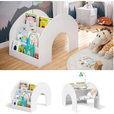 Bellabino 'Vily' 2-in-1 Children's Bookcase and Desk, Montessori Shelf for Children with 4 Shelves in Painted White, Toy Storage with Learning Surface Made of Birch Plywood