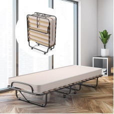 COSTWAY 80 x 190 cm Folding Guest Bed with Memory Foam Mattress, Folding Bed with Sturdy Steel Frame, Maximum Load 120 kg, Metal Bed on Wheels, for Camping Guest Room