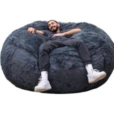bananair XXL Bean Bag with Filling - Size 160 cm - Soft and Comfortable - Machine Washable Faux Fur Cover - Generously Filled with Foam - Giant Bean Bag, Armchair, Sofa - Colour Grey