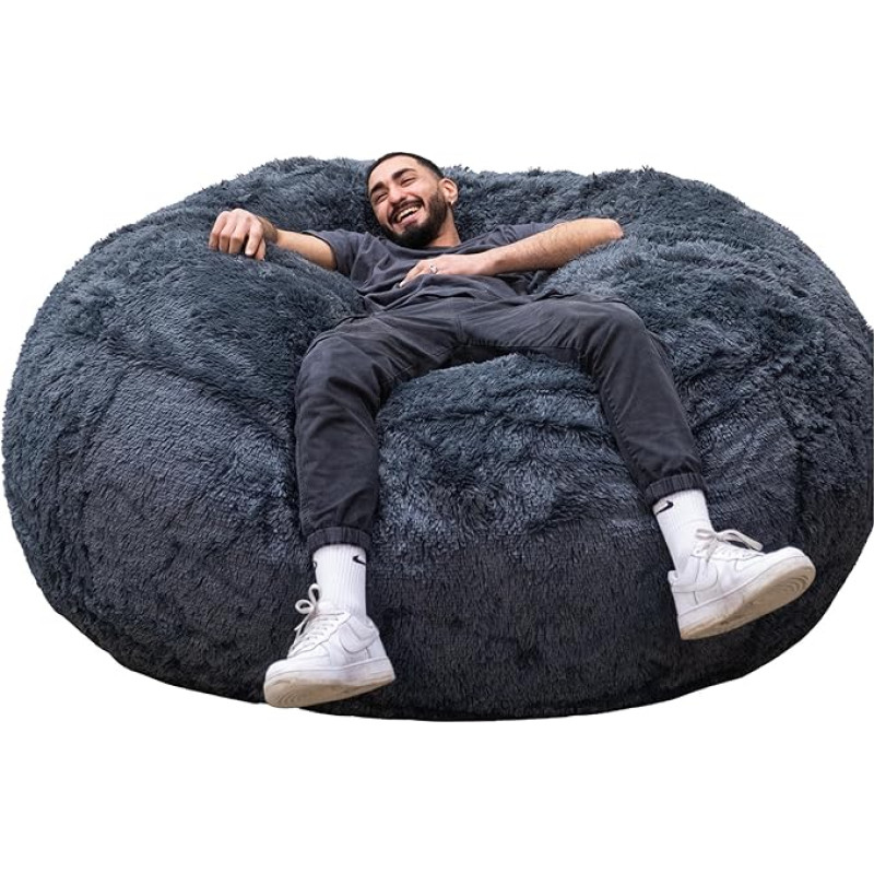 bananair XXL Bean Bag with Filling - Size 160 cm - Soft and Comfortable - Machine Washable Faux Fur Cover - Generously Filled with Foam - Giant Bean Bag, Armchair, Sofa - Colour Grey