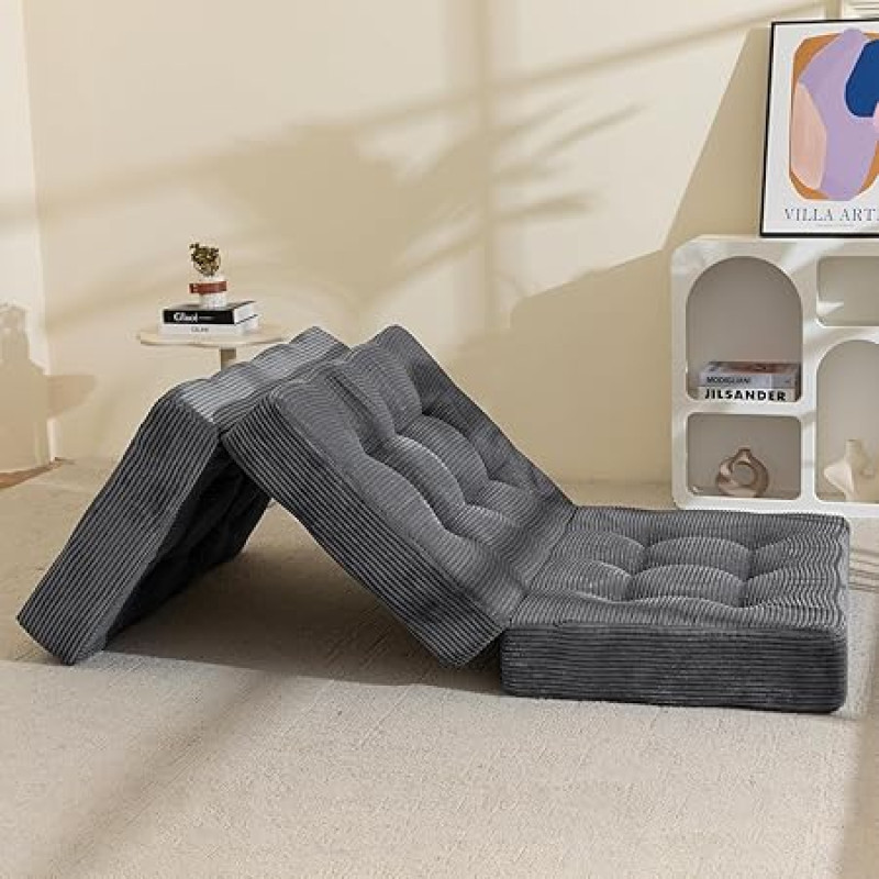 MAXYOYO Folding Mattress, Comfortable Corduroy Mattress with 15cm Thick Foam, Tri-Fold Futon Sofa Bed for Guests