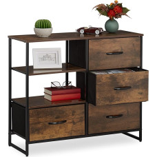 Relaxdays Industrial Chest of Drawers HBT: 71.5 x 84 x 32.5 cm, Fabric, Metal, Wood Look, 4 Drawers, Sideboard, Brown/Black