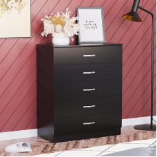 Home Discount Black Chest of Drawers, 5 Drawer Metal Handles Runners Anti-Bowing Support Furniture