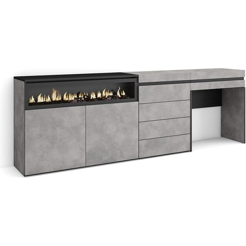 Skraut Home Sideboard, Chest of Drawers, Storage Cabinet, 227 x 75 x 35 cm, for Bedroom, Room, Electric Fireplace, Chest of Drawers with Drawers, Dressing Table, Modern Style, Cement