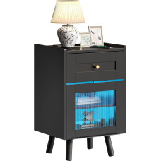 YITAHOME Black Bedside Table with 7 Colour LED Light Bar