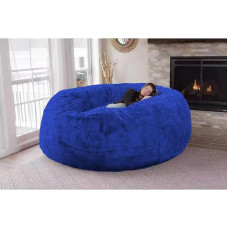 FIKUP Super Big Bean Bag Chair Cover, 7ft Giant Fur Bean Bag Cover, Lounger Bean Bag, Fur BeanBag Lazy Sofa Bed Cover (Color : Blue, Size : 5ft)