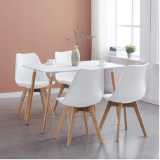 IPOTIUS Modern Dining Table Set, Rectangular Table and Chairs with Solid Wood Legs, Dining Room Set for Home, Office, Kitchen, Modern Table+4 Chairs White