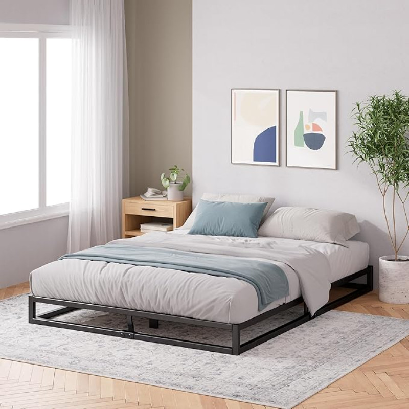 ZINUS Joseph 15 cm Metal Frame Bed | Slatted Frame | Wooden Slatted Support | Under Bed Storage Space | 140 x 200 cm | Black