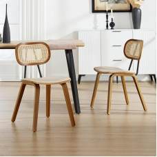 chairus Dining Room Chairs, Set of 2, PU Leather Kitchen Chairs with Rattan Backrest, Accent Chairs Made of Wood for Dining Room, Living Room, Kitchen (Beige)