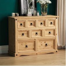 Vida Designs Corona P2201-CR Apothecary Cabinet with 9 Drawers, Commercial Cabinet, Rustic Organise, Collecting, Storage, Pine, Light Brown, 76 x 95 x 40 cm