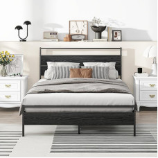 HOJINLINERO Bed Frame Double Bed 120 x 200 cm, Metal Bed with Slatted Frame, Modern Single Bed, Guest Bed, Youth Bed, Day Bed with Headboard for Bedroom, Bed 120 x 200 cm with Slatted Frame, Black