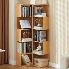 Corner Shelf, Standing with 6 Levels, Wooden Corner Bookcase, L-Shaped Storage Shelf, Corner Shelf, Modern Corner Cabinet, Open Flower Shelf for Living Room, Bedroom, Study