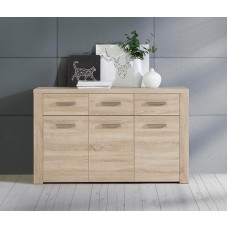 Forte Baltimore Sideboard with 3 Drawers and 3 Doors, Wooden, Sonoma Oak, W x H x D: 136 x 83 x 41.3 cm