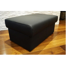 Quattro Meble Black Real Leather Stool with Storage Space Stool Cowhide Seat Cube 90 x 55 cm Footstool Upholstered Stool Real Leather Puff