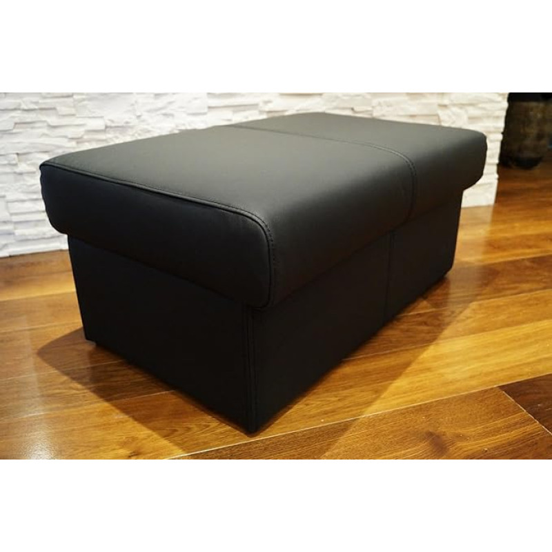 Quattro Meble Black Real Leather Stool with Storage Space Stool Cowhide Seat Cube 90 x 55 cm Footstool Upholstered Stool Real Leather Puff