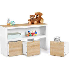 IDMarket - White Wood and Beech 3 Drawer Storage Unit for Children Mana Cube on Wheels