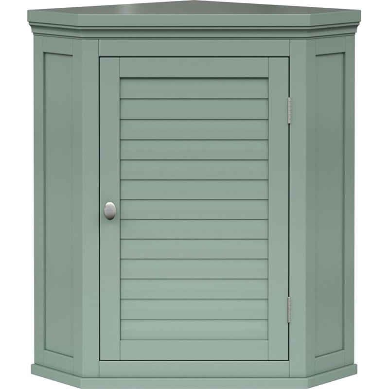 Elegant Home Fashions Glancy Corner Wall Cabinet Removable Sage Green Slat Door
