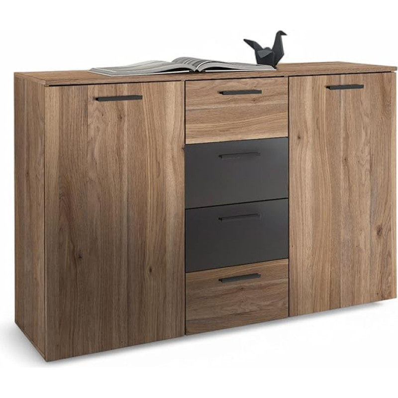 ASCHAU Chest of Drawers in Mauvella Oak Look, Graphite - Modern Chest of Drawers with Lots of Storage Space for Your Bedroom - 140 x 89 x 38 cm (W x H x D)