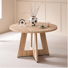 GrandCA HOME Round Dining Table 120 cm, Kitchen Table for 4, Wooden Dining Room Table with Cross Base for Kitchen, Dining Room, Living Room, Oak