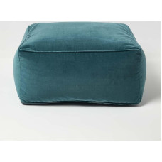 Homescapes Seat Pouf Velvet Petrol Green 60 x 60 x 27 cm Square Floor Cushion Cotton Velvet