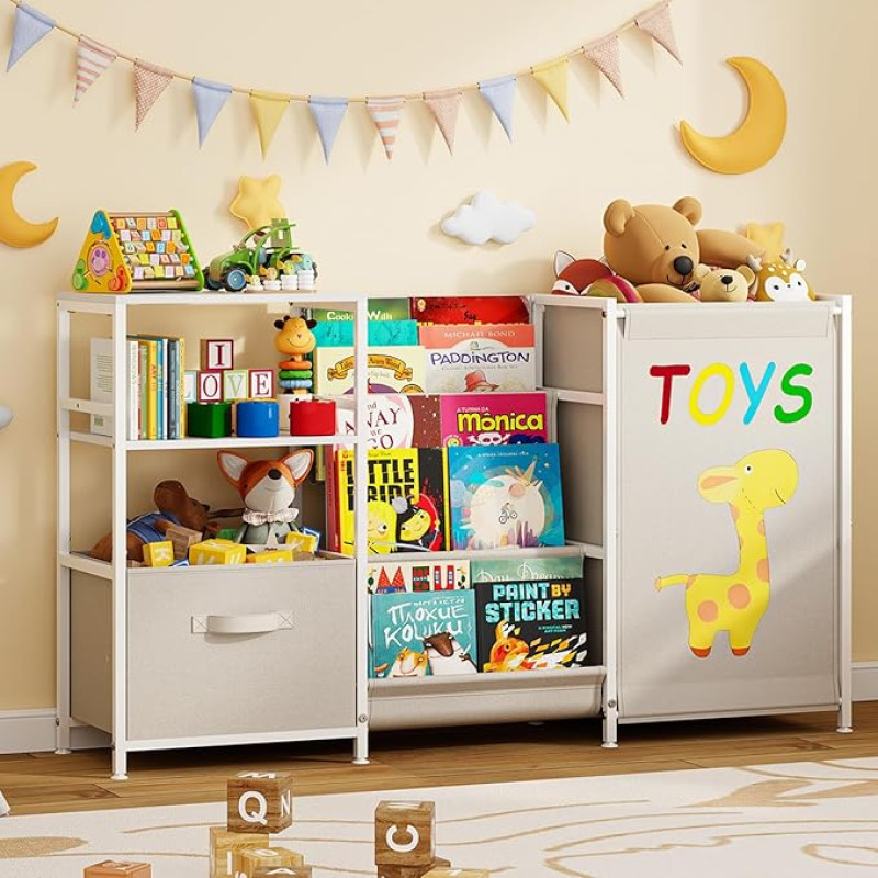 Aokitsink 3 Side Kids Bookshelves, Montessori Bookcase, Bookcases and Toy Storage with Drawer, Sturdy Metal, Toddler Bookcase, Organiser for Kids Room,