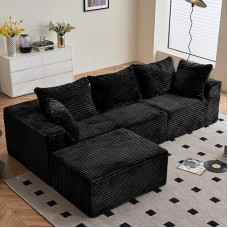 Vamcheer Corner Sofa with Sleep Function - Big Sofa 3 Seater for Living Room, L Shape Couch, Modular Sofa Bed, Modern Sofa Bed, Corner Couch with 5 Cushions, 274 x 102 cm, Black