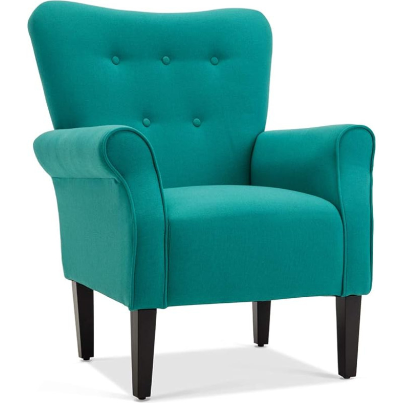 Belleze Modern Linen Chair Roller Arm with Wooden Legs Mallard Teal