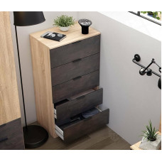 Dmora - Mesquite Chest of Drawers with 5 Drawers, Chest of Drawers for Bedroom, Modern Chest of Drawers, 60 x 40 x 110 cm, Oak and Anthracite