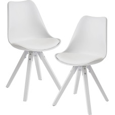 Finebuy Set of 2 Retro Dining Chairs with White Legs, Upholstered Chair, Scandinavian Backrest, Kitchen Chair, Faux Leather, Padded