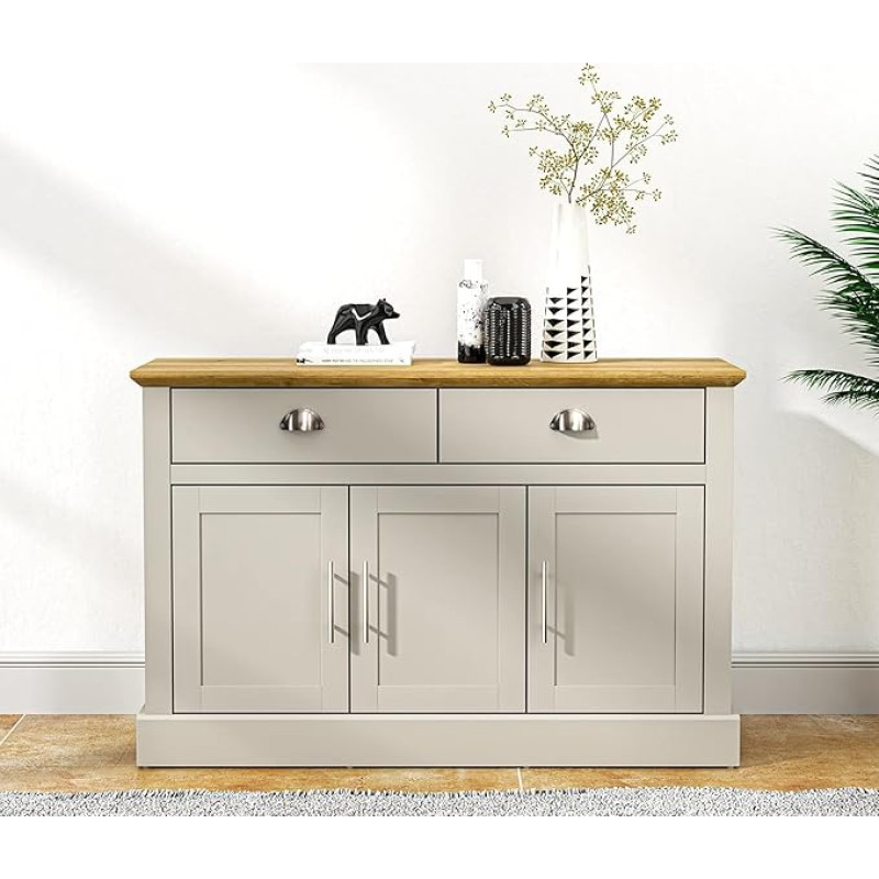 Galano Sofia Sideboard with 3 Doors and 2 Drawers - Buffet Cabinet for Living Room - 39.5D x 112.8W x 74.1H cm - Light Grey/Oak