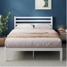 Zinus Leah Bed 135 x 190 cm - Height 35 cm with Under Bed Storage - Platform Bed Frame Made of Bamboo with Headboard - White